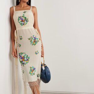 BODE Flower Language Dress in Cream sz 4 100% Silk Flower Embroidered